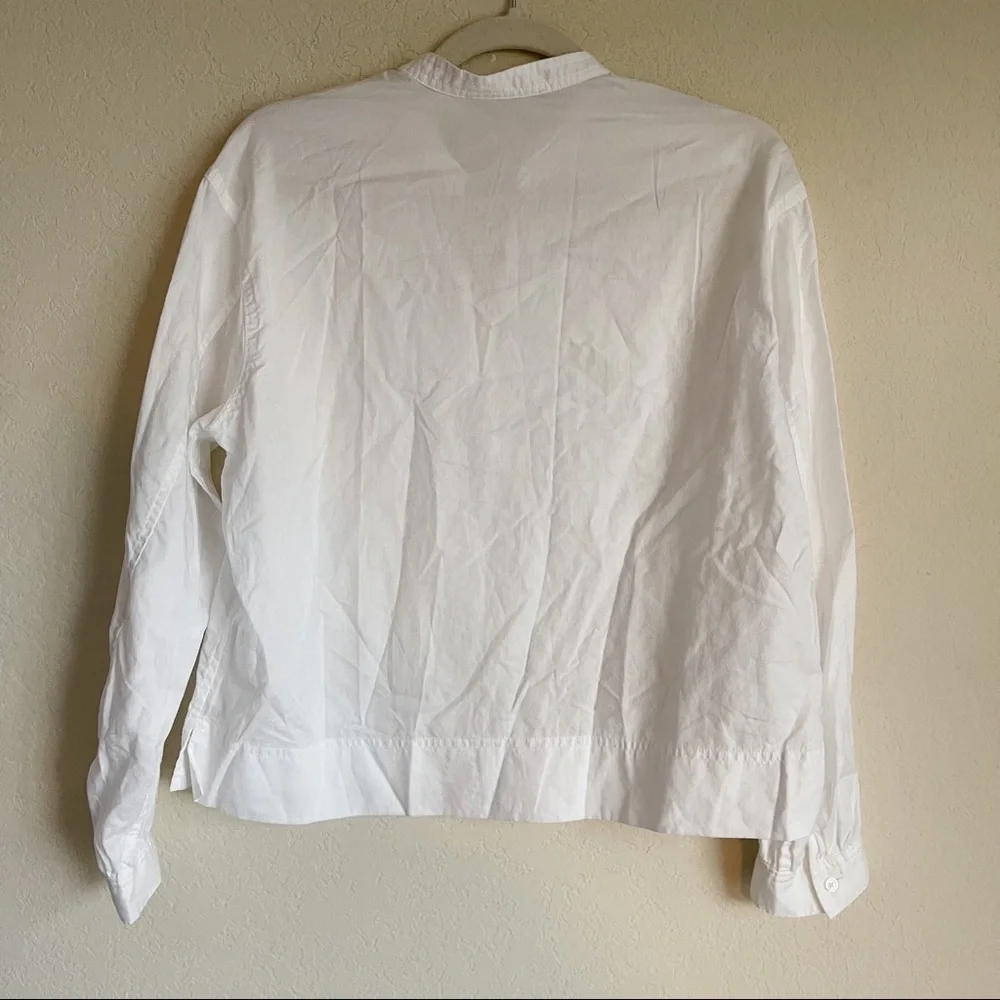 EVERLANE White Long Sleeve Blouse Boxy Fit V Neck - Picture 5 of 5